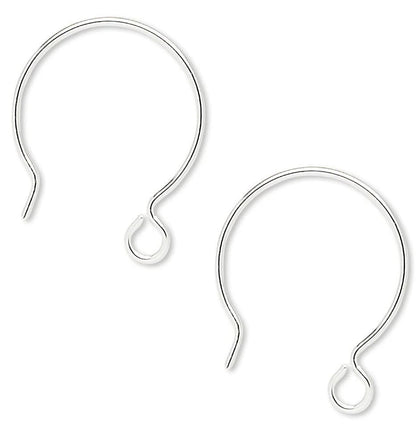 Sterling Silver French Hoop Ear Wires with Open Loop, 20x22mm, 21 Gauge, 2 Pairs
