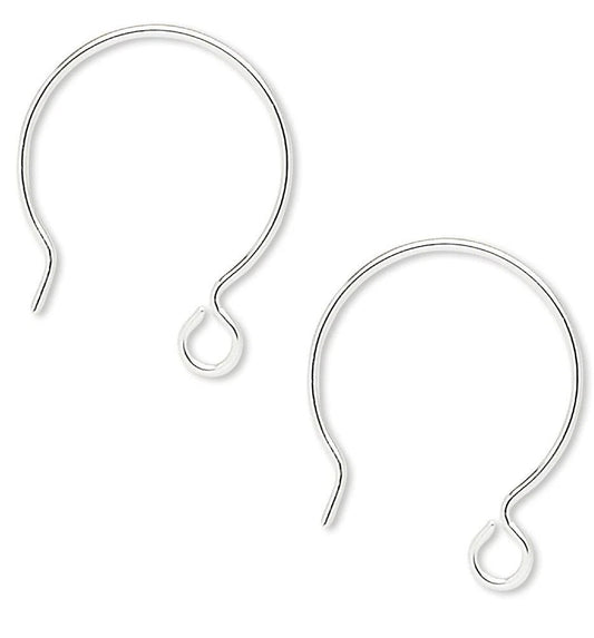 Sterling Silver French Hoop Ear Wires with Open Loop, 20x22mm, 21 Gauge, 2 Pairs