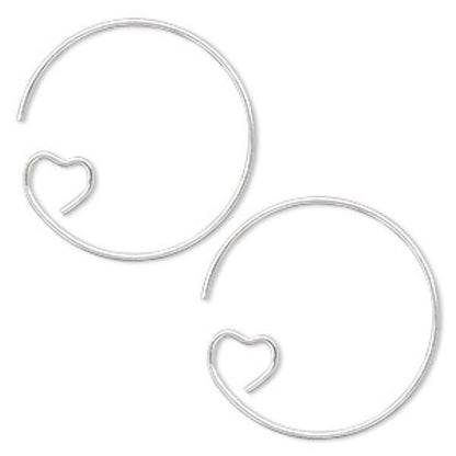Silver Plated Brass Heart Loop Ear Wires 23mm