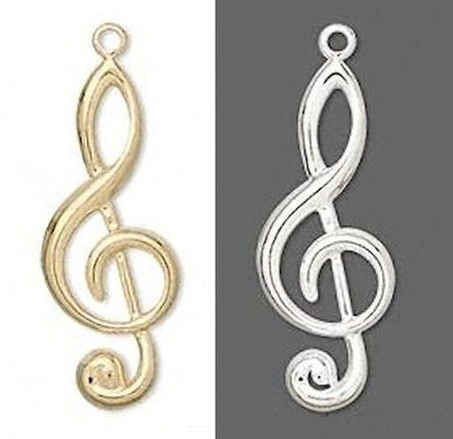 Gold or Silver Plated Brass Treble Clef Charm 31x12mm - 10 pcs
