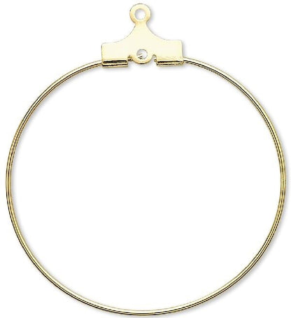 Gold Plated Brass Beading Hoop Ear Wires 30mm, 20 Gauge