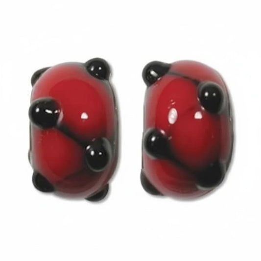 Lampwork Glass Rondelle Beads, Black & Red Bumpy Lattice, 9x14mm, 1 strand