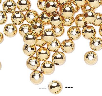 Gold Plated Brass 10mm Smooth Round Beads, Large Hole 2.5mm