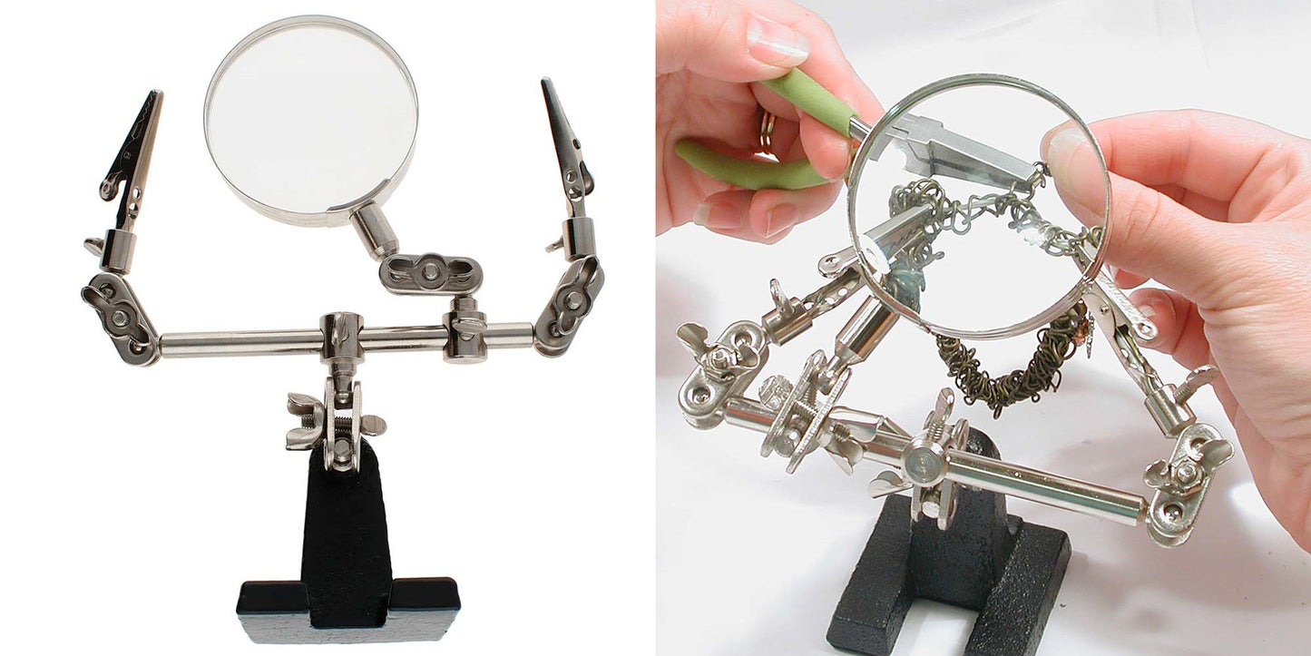Third Hand Magnifier with Alligator Clips, 4X Lens, Weighted Base