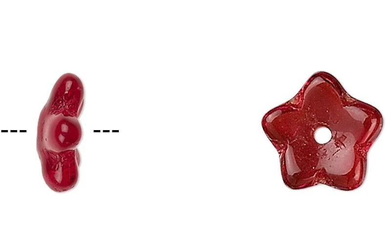 Czech Pressed Glass Ruby Red Flower Bead Caps, 8x3mm, 50 pcs