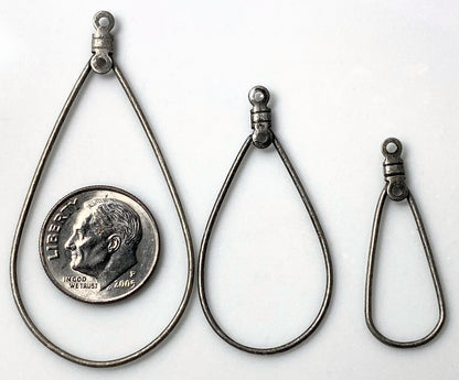 Antiqued Silver Plated Steel Teardrop Beading Hoop Assortment, 3 Sizes, 44 pcs