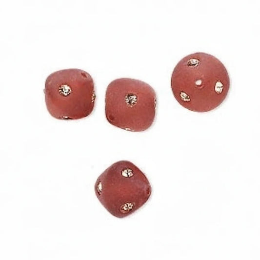 Frosted Brown Resin Double Cone Beads with Swarovski Crystals, 10mm, 4 pcs