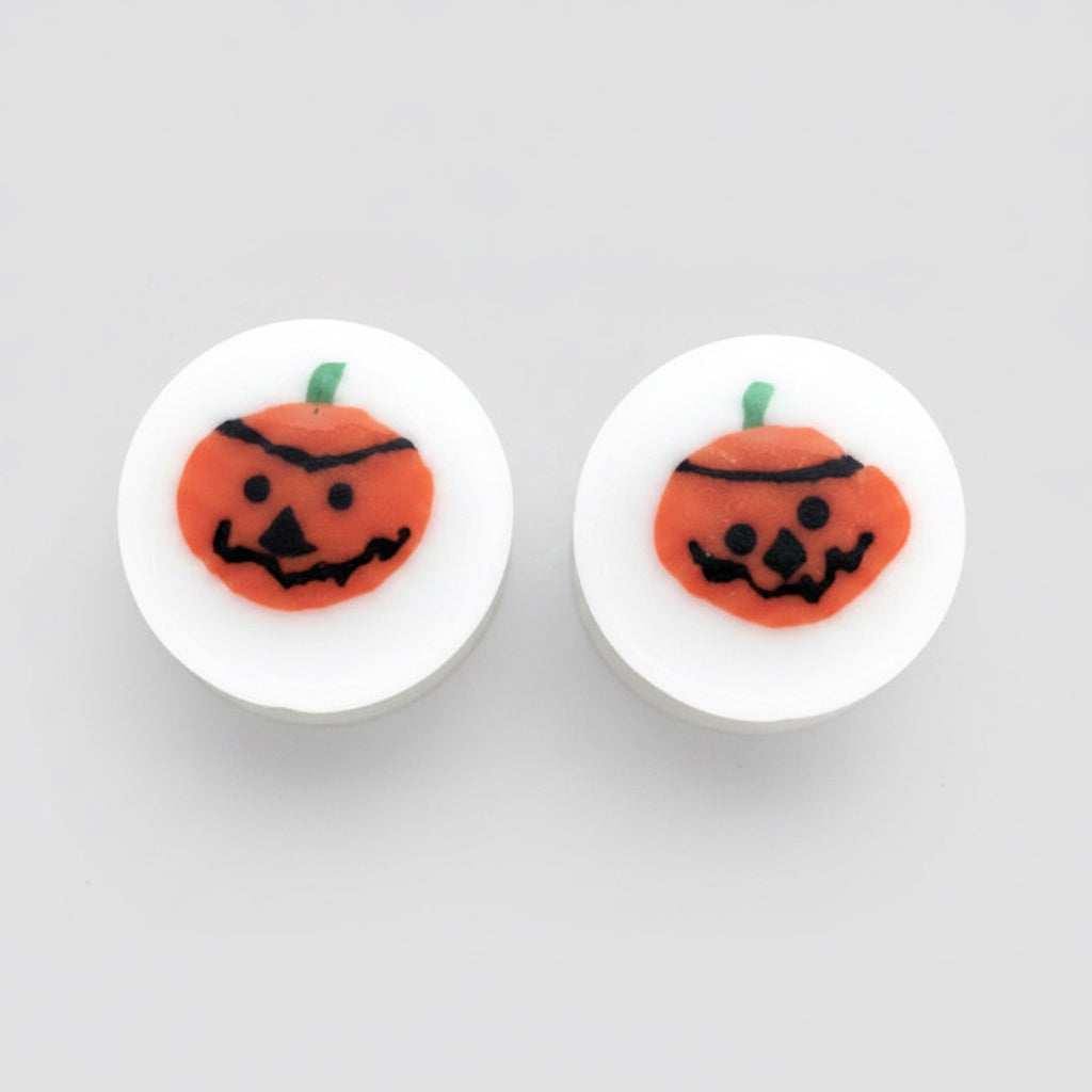Glass Halloween Pumpkin Coin Beads 12mm Double-Sided – 2 pcs