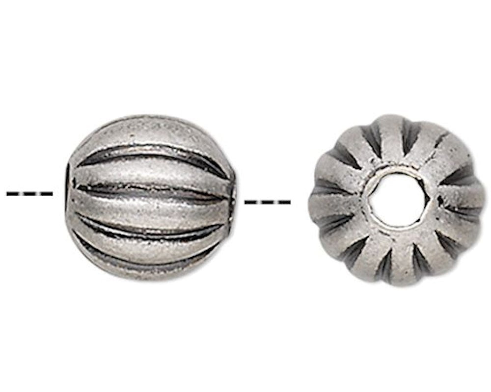 Antiqued Silver Plated Brass 6mm Corrugated Round Spacer Beads 1.3mm Hole (100 pc)