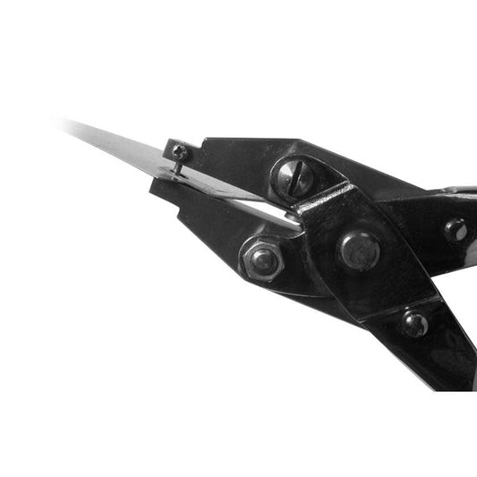 Close-up of a pair of black-handled shears on a white background