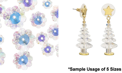 Colorful flower-shaped earrings and tree-shaped earrings on a white background