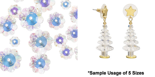 Bead Mix, 20 AB Clear Margarita Flower Glass Crystal Bead of 5 Graduated Sizes