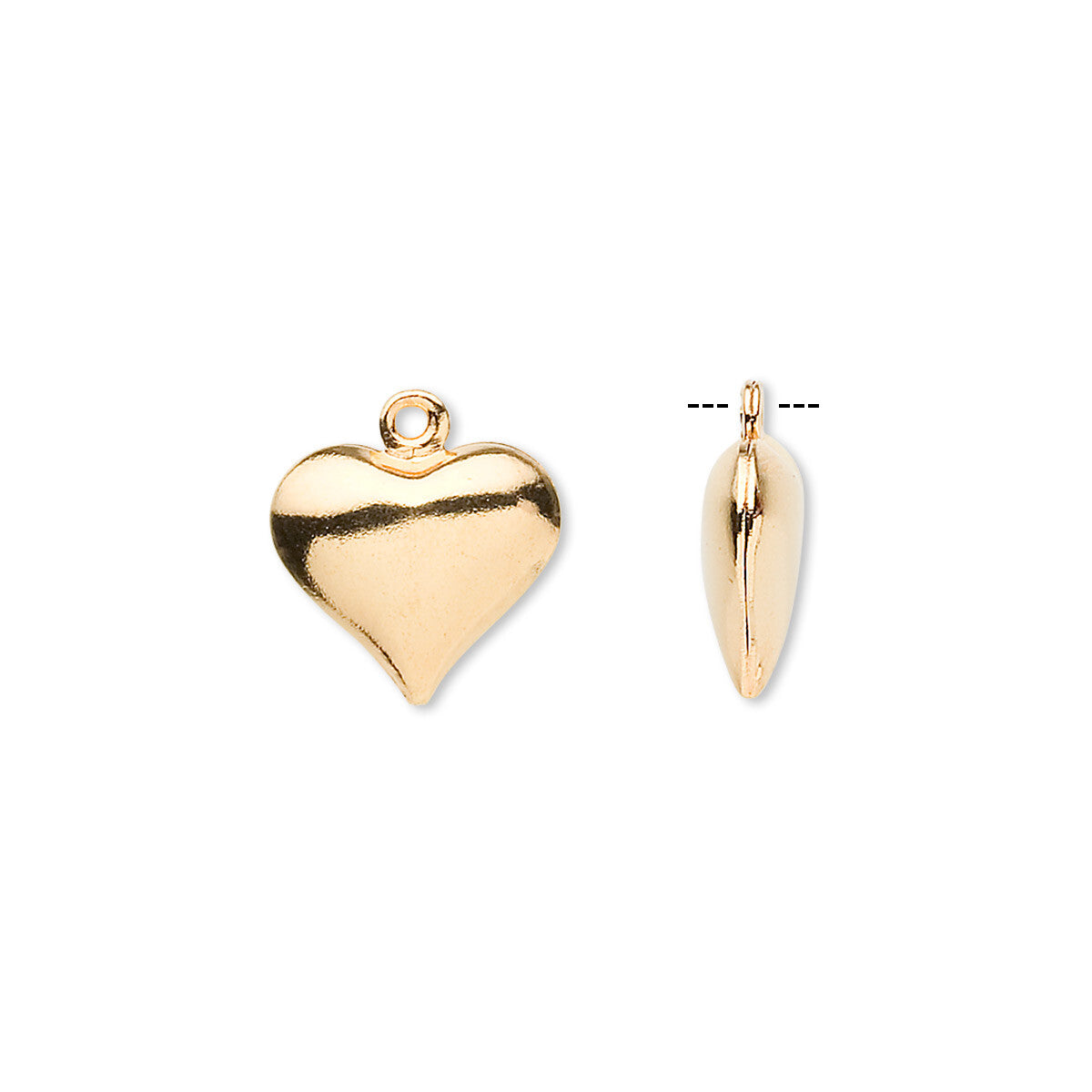 Puffy Heart Charms, Brass — Gold or Silver Plated