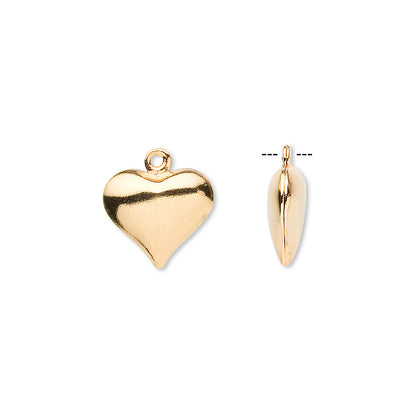 Puffy Heart Charms, Brass — Gold or Silver Plated