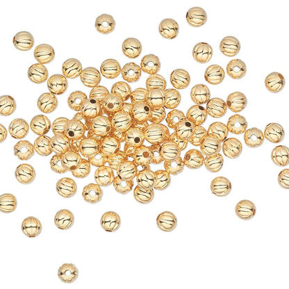 Gold Plated Brass Corrugated Round Spacer Beads, 3mm