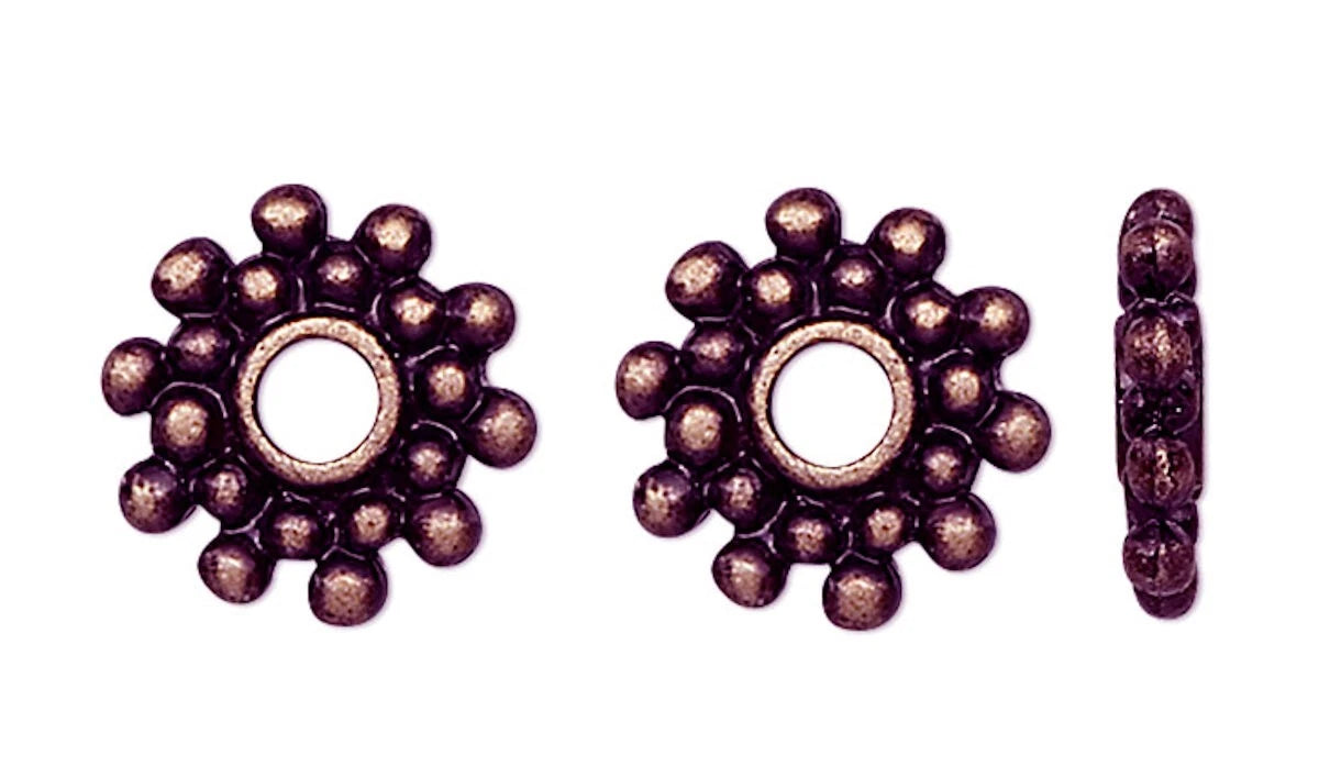Antiqued Copper Pewter Dotted Rondelle Beads, 8.5x2mm, 24 pcs
