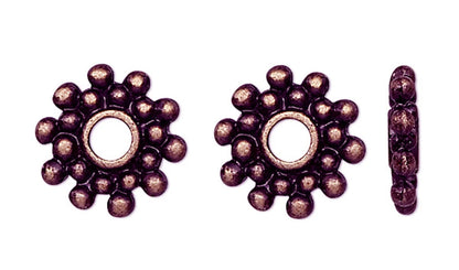 Antiqued Copper Pewter Dotted Rondelle Beads, 8.5x2mm, 24 pcs