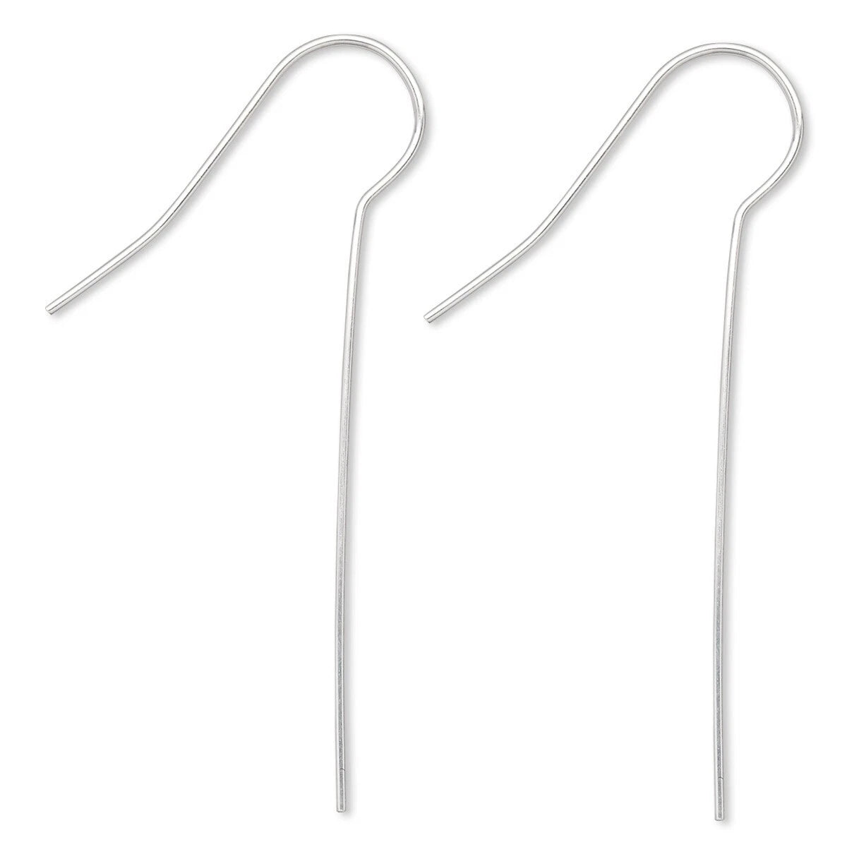 Silver Plated Brass Long Shank Fishhook Ear Wires, 45mm, 22 Gauge, 50 Pairs