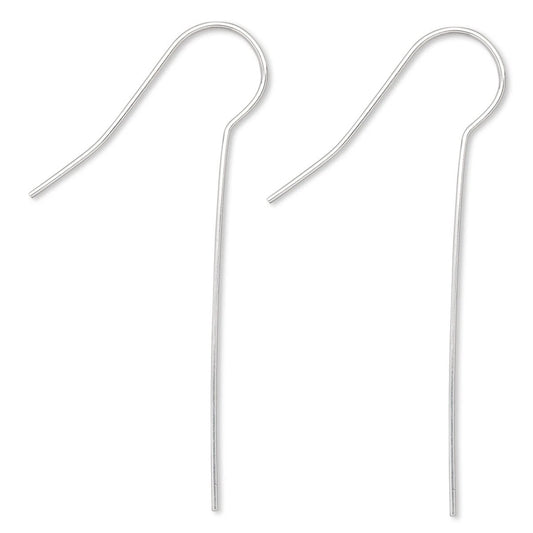 Silver Plated Brass Long Shank Fishhook Ear Wires, 45mm, 22 Gauge, 50 Pairs