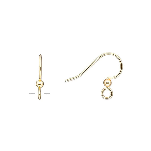 Gold-toned ear hooks shown on a plain white background, with one front view and one side profile view. No brand is visible.