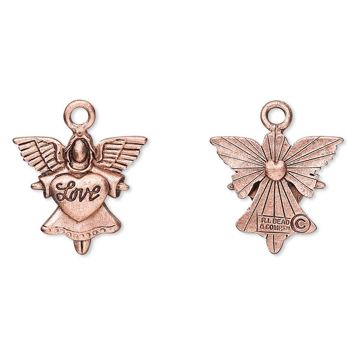 Antiqued Copper Plated Pewter Angel with LOVE Heart Charms 21x20mm – 2 pcs