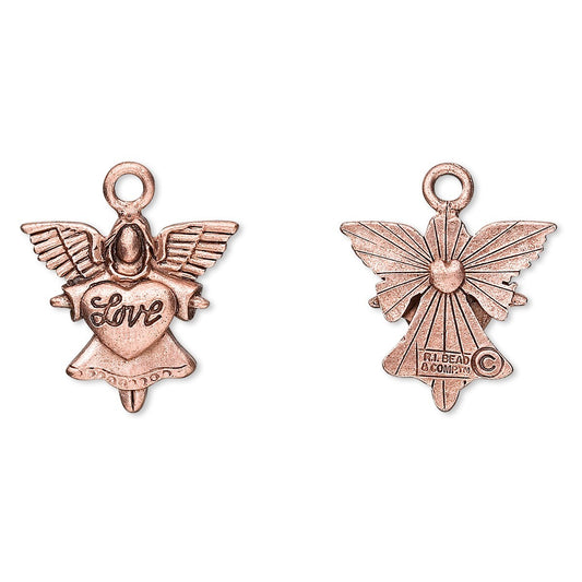 Antiqued Copper Plated Pewter Angel with LOVE Heart Charms 21x20mm – 2 pcs