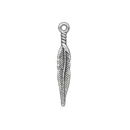 Antiqued Silver Pewter Double-Sided Feather Charms, 26x5mm, 10 pcs