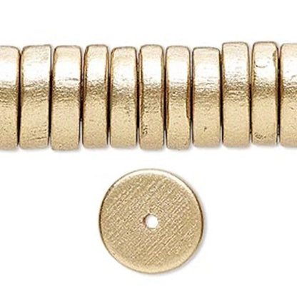 Metallic Gold Cheesewood Rondelle Disc Beads 15x4mm - 8 inch Strand