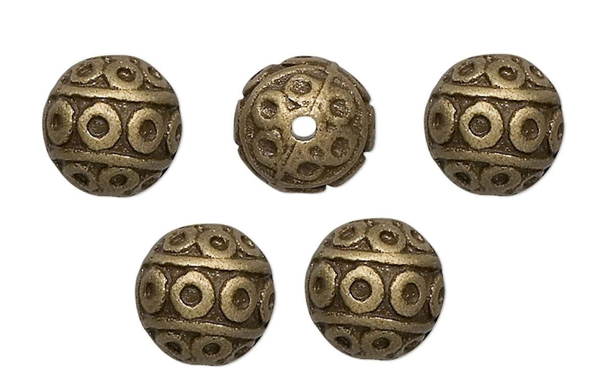 Antiqued Brass Pewter Filigree Round Beads, 8mm, 10 pcs