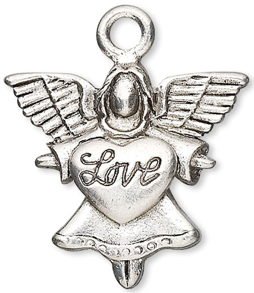 Antiqued Pewter Angel with LOVE Heart Charms, 21x20mm - Pack of 2