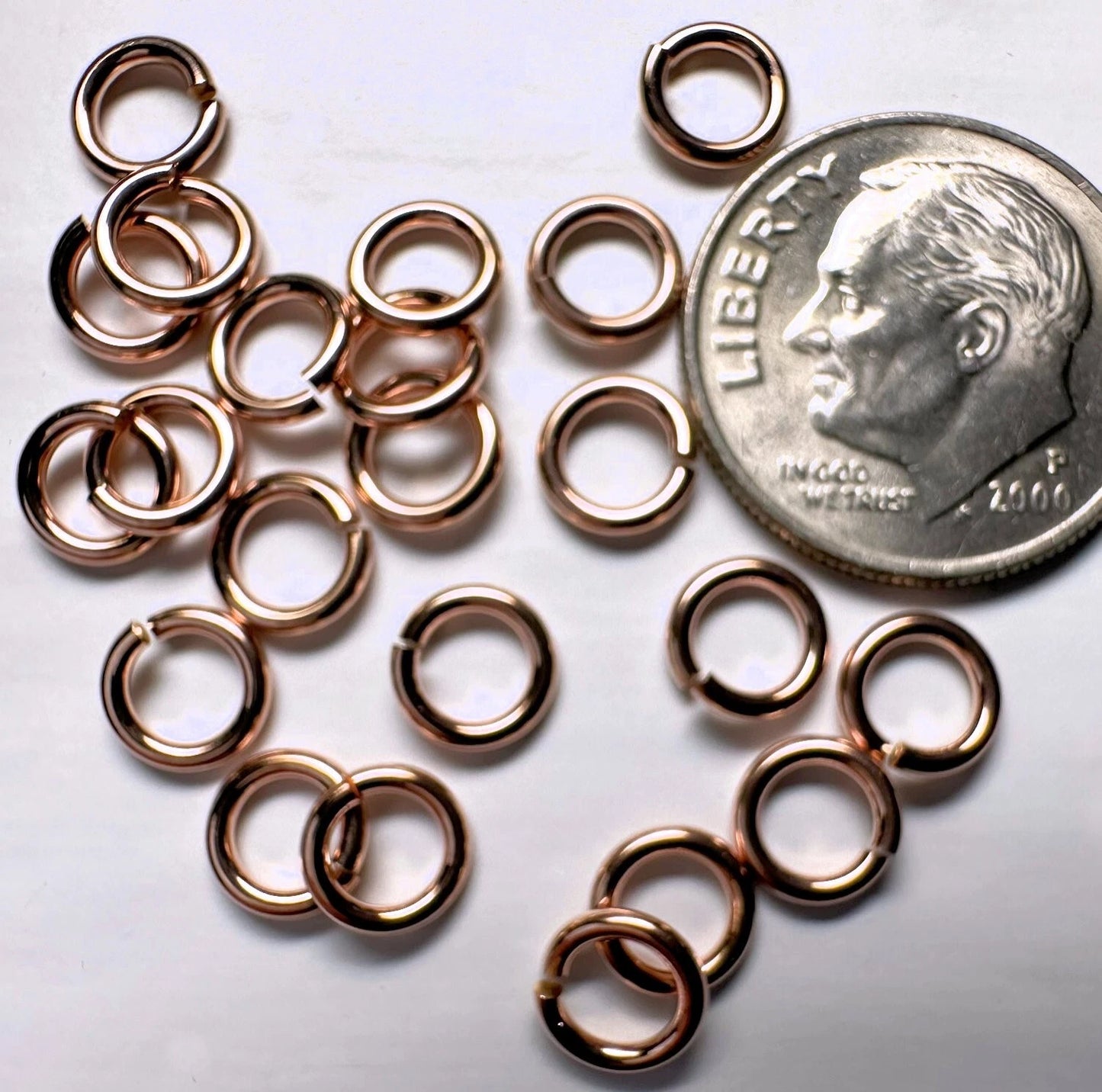 14Kt Rose Gold Filled Round Jumplock Jump Rings, 6mm, 18 Gauge (50)
