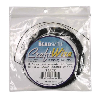 Non-Tarnish Black Plated Copper Half Round Wire, 18 Gauge (1.02mm), 7 Yards