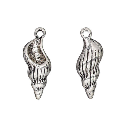 Antiqued Silver Plated Pewter 3D Seashell Charms 22x10.5mm (2 pc)