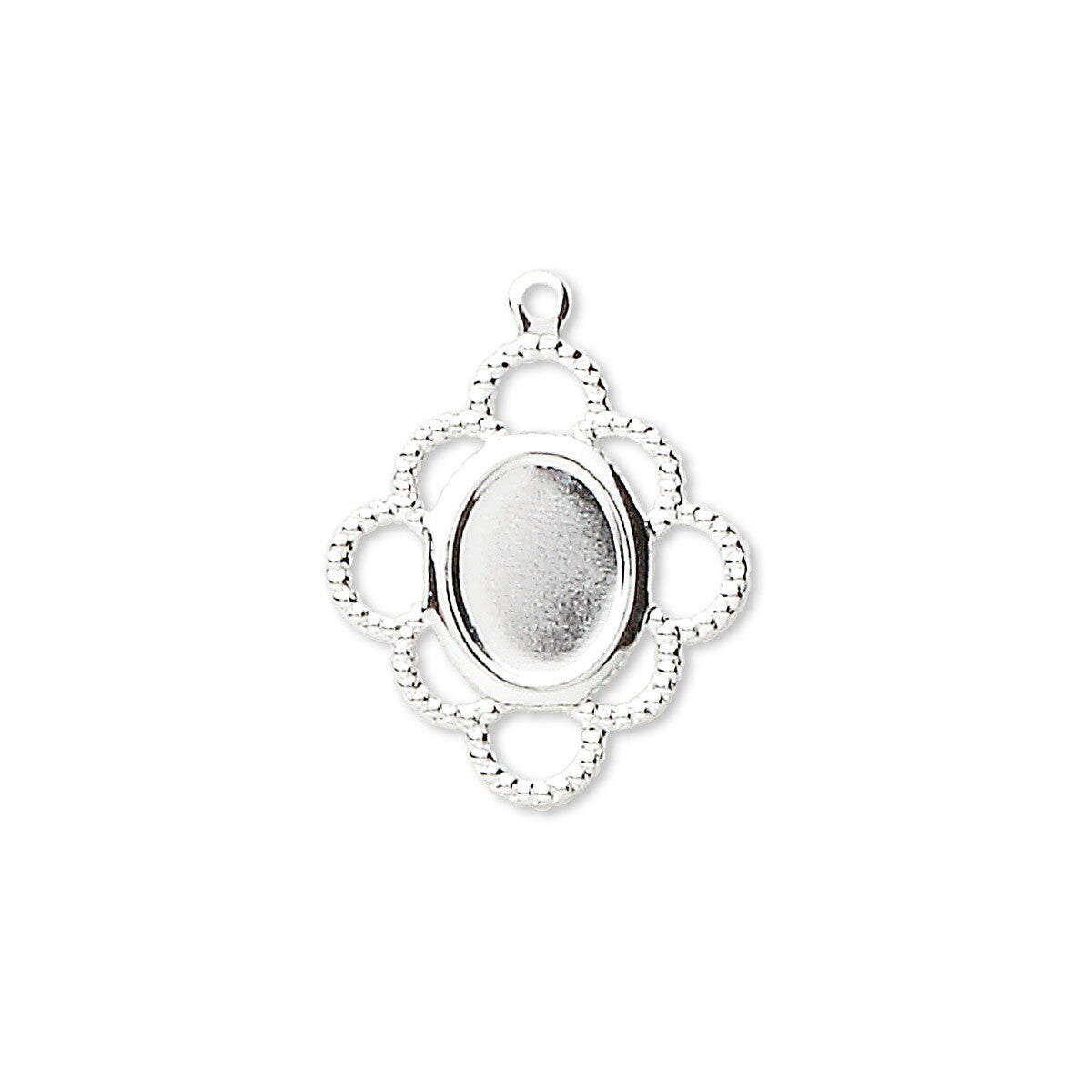 Silver Plated Brass Drop with 8x6mm Oval Cabochon Setting, 19x17mm, 1-1.2mm Loop
