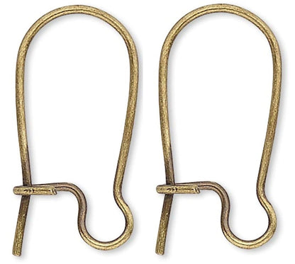 Antiqued Gold Plated Brass Kidney Ear Wires with Open Loop, 18mm, 50 Pairs