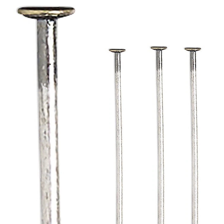 Antiqued Silver-Plated Brass Head Pins, 2 inch, 21 Gauge, 100 pcs