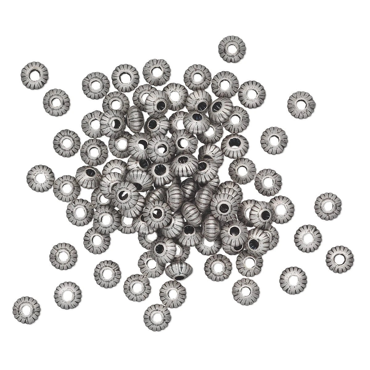 Antiqued Silver Plated Brass Corrugated Saucer Spacer Beads, 5x3mm, 100 pcs