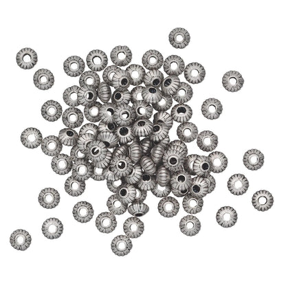Antiqued Silver Plated Brass Corrugated Saucer Spacer Beads, 5x3mm, 100 pcs
