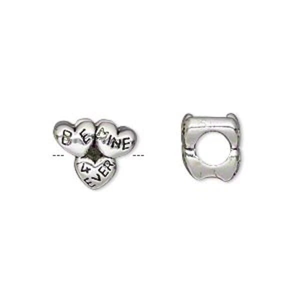 Antiqued Silver Plated Double-Sided "Be Mine 4 Ever" Heart Bead, 12x9mm, 1 pc