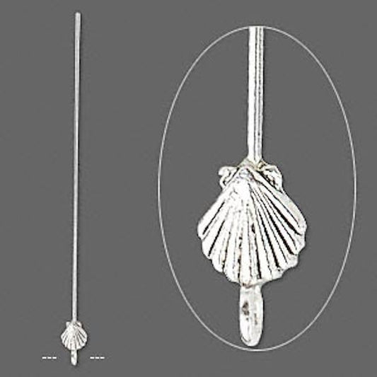 Head Pins, Antiqued Silver Seashell, 3-3.5 inch, 4 pcs