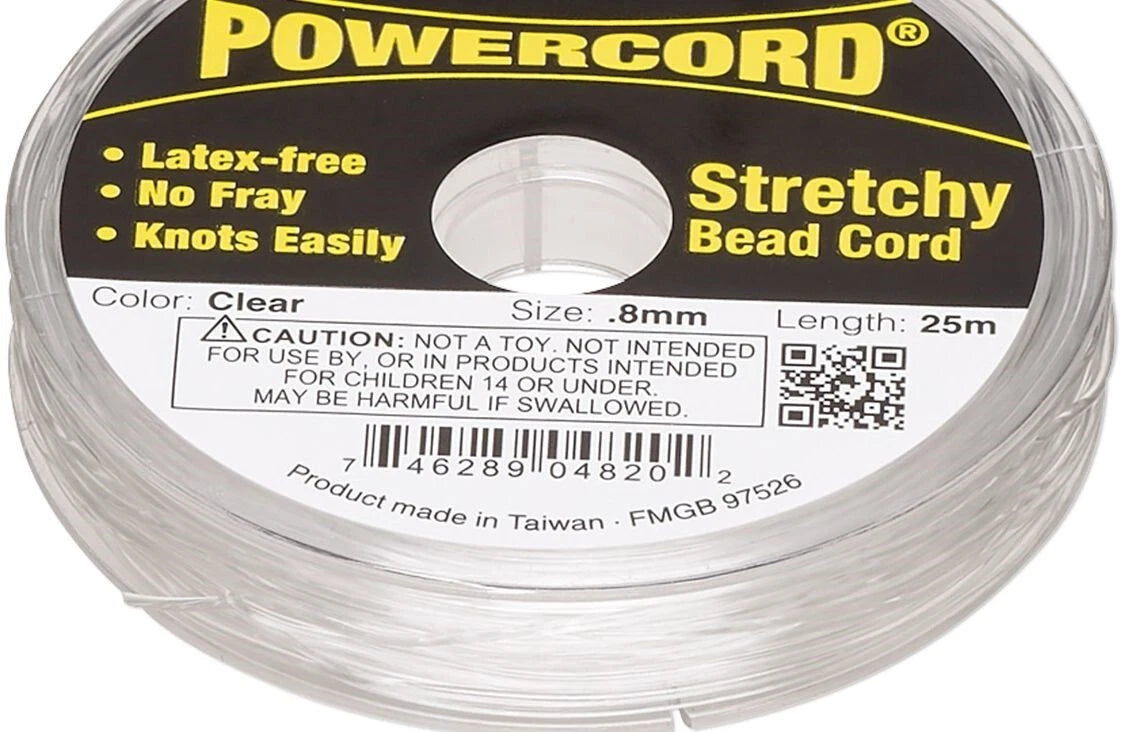 PowerCord Clear Elastic Stretch Cord, 0.8mm 8.5lb Latex-Free - 25 Meter Spool