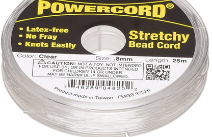 PowerCord Clear Elastic Stretch Cord, 0.8mm 8.5lb Latex-Free - 25 Meter Spool
