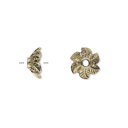 Antiqued Gold Plated Pewter Leaf Bead Caps, 10x5mm, 20 pcs