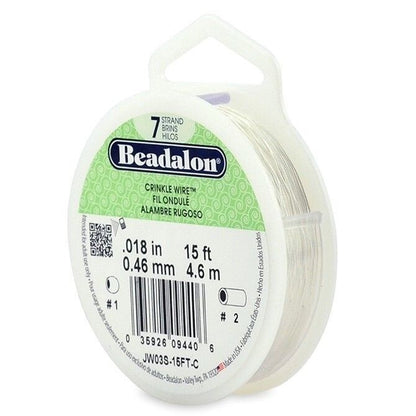 Beadalon 7 Strand Silver Crinkle Beading Wire 0.018" Diameter, 15 Foot Spool