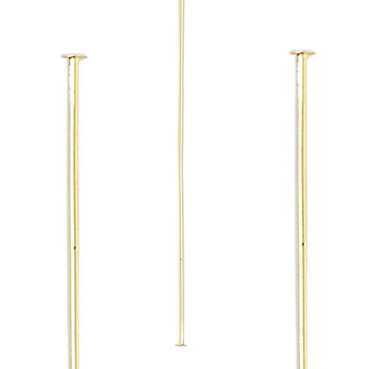 Gold-Plated Brass Head Pins, 2 inch, 24 Gauge, 100 pcs