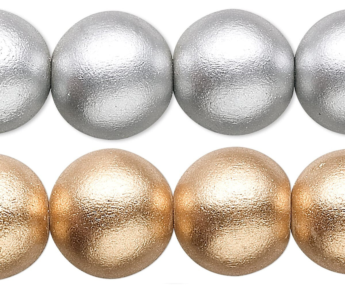 Painted Wood 15mm Round Beads, Metallic Finish, 1 Strand (approx. 25)