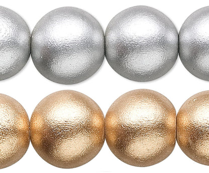 Painted Wood 15mm Round Beads, Metallic Finish, 1 Strand (approx. 25)