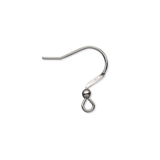 A single silver metal ear hook with a ball end and loop attachment, shown on a plain white background.