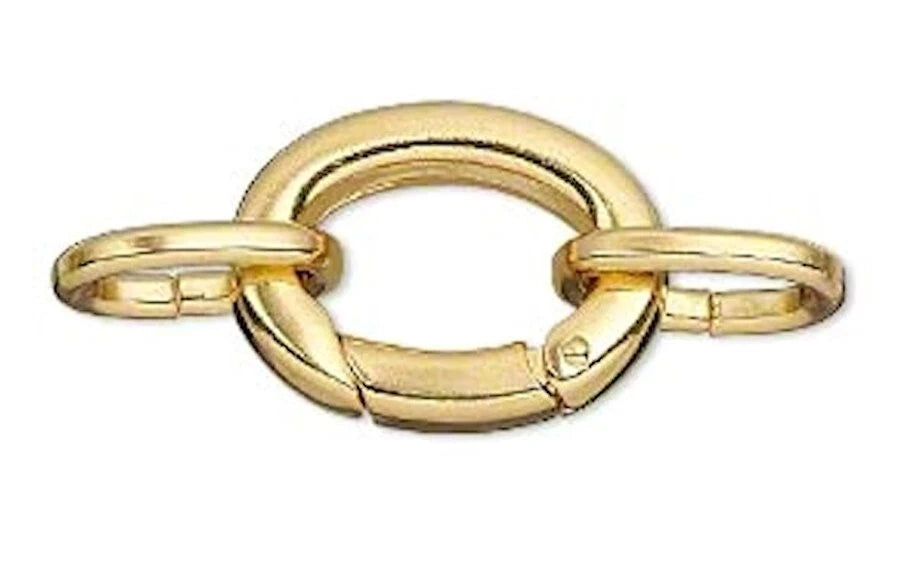 Clasp, 2 Large Gold Plated 20x16mm Self Closing Hinged Bail with Oval Jump Rings