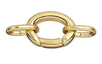 Clasp, 2 Large Gold Plated 20x16mm Self Closing Hinged Bail with Oval Jump Rings
